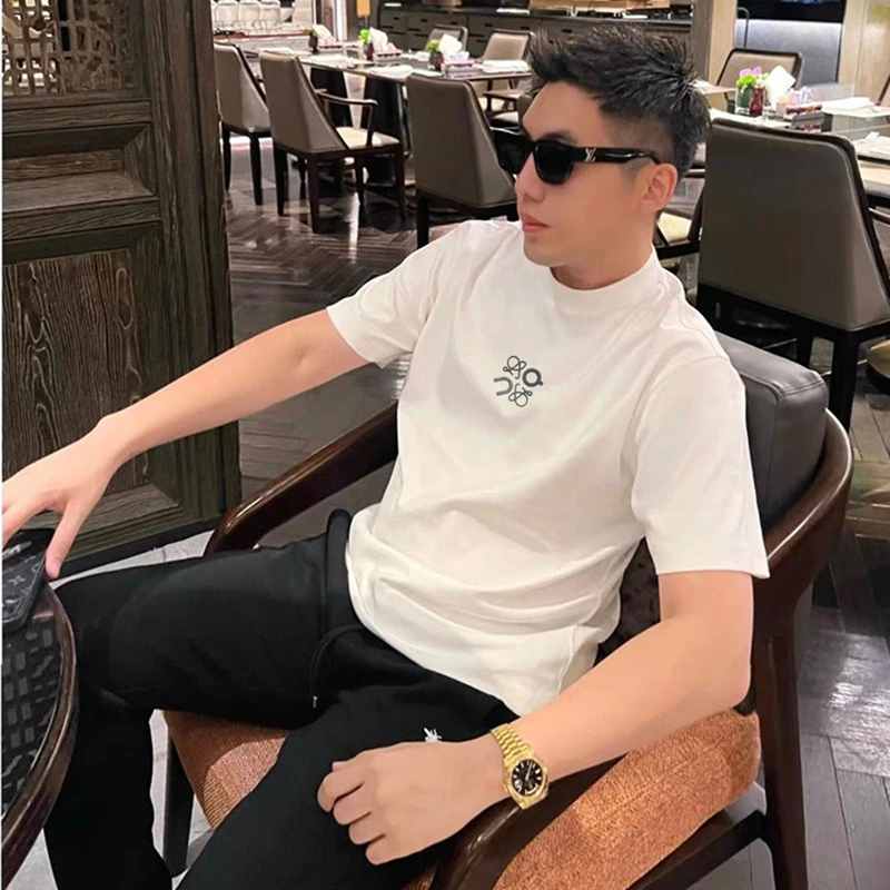 夏季新款字母纯棉重磅短袖T恤男潮牌圆领休闲修身时尚百搭体恤衫