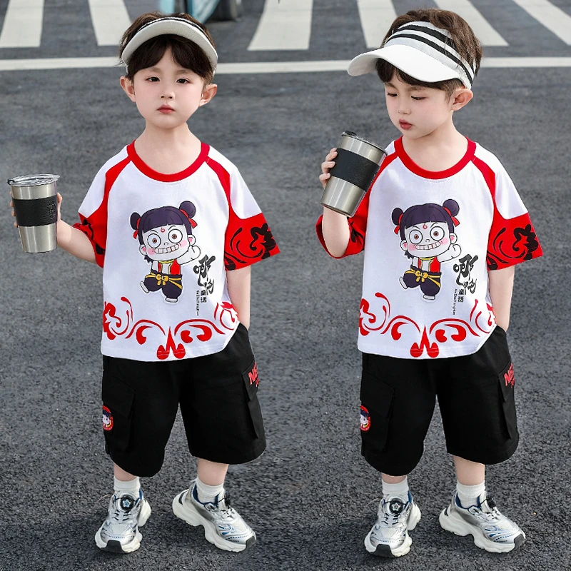 哪吒衣服男童夏季短袖套装2025新款儿童服装宝宝时尚洋气网红夏装