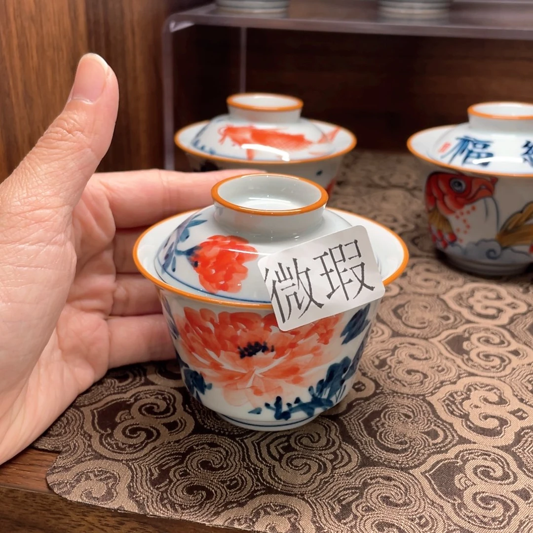 釉下手绘茶具微瑕