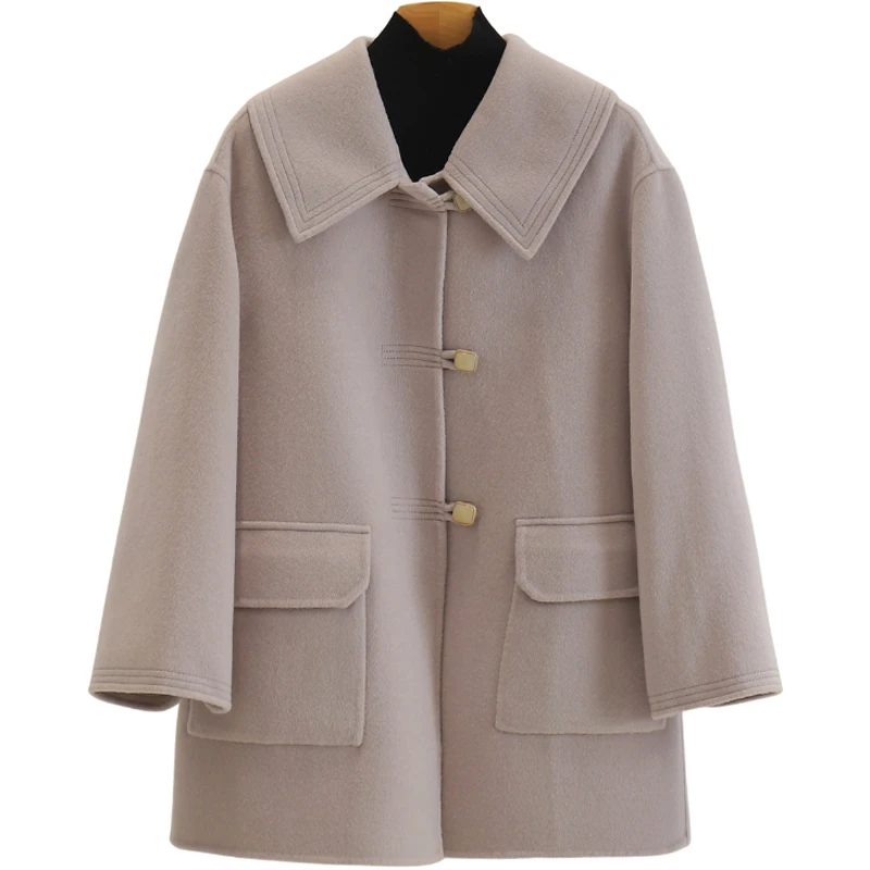 【伍莎-自营】宽松纯色娃娃领百搭双面呢外套#BSM38B049