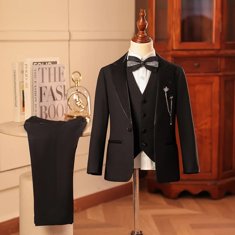 儿童西装套装男童礼服黑色帅气小主持人走秀钢琴演出西服花童生日