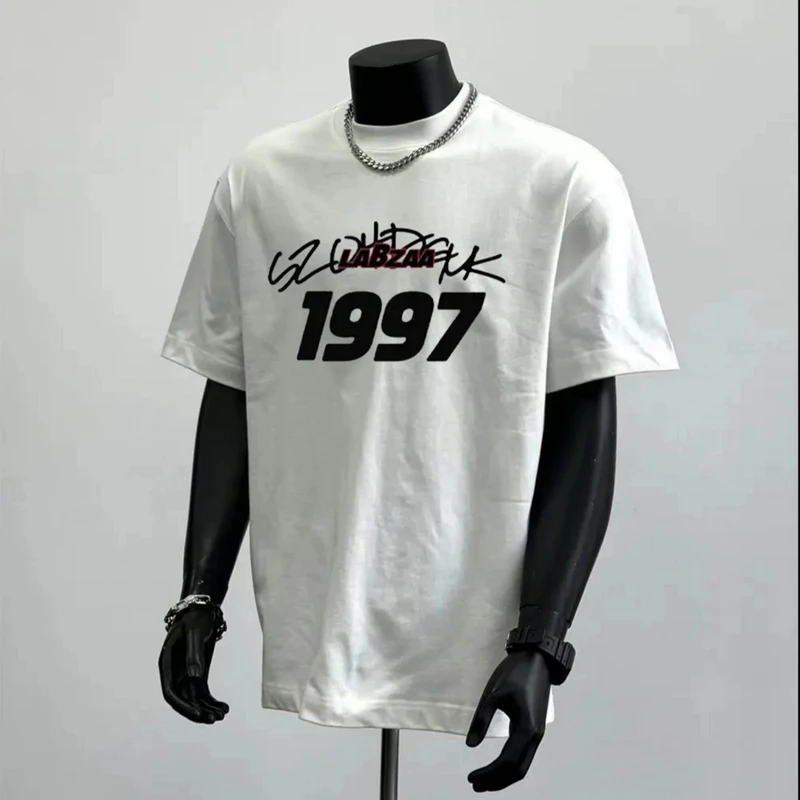 美式潮牌短袖T恤纯棉260G重磅宽松街头痞帅圆领印花夏季上衣男士