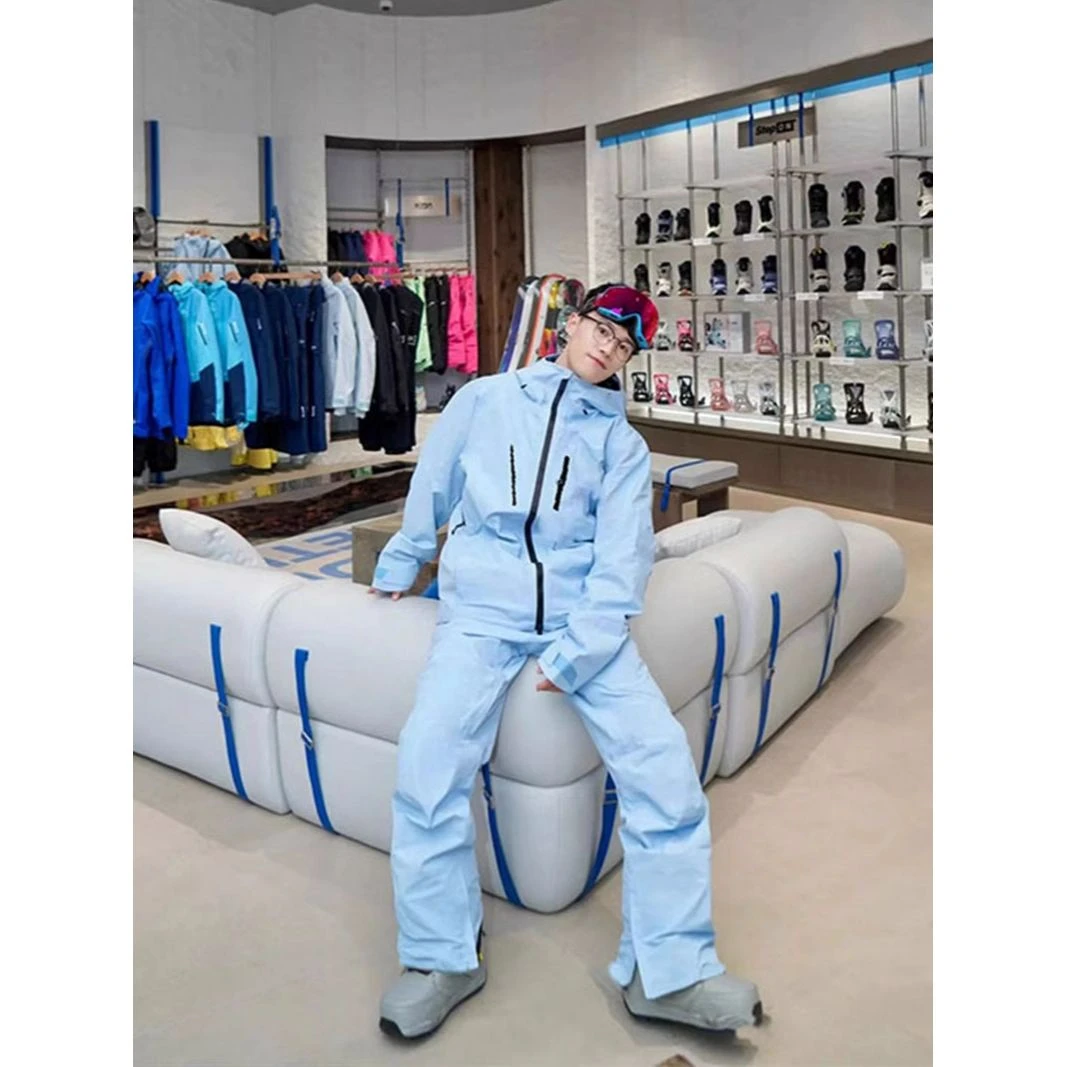 蓝色滑雪服男款冬季东北零下40度防寒服加绒冲锋衣棉服滑雪裤套装