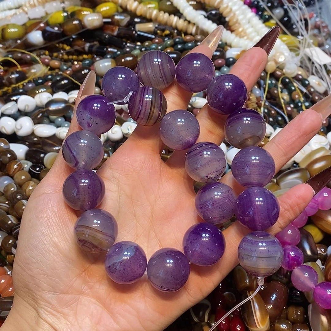 玛瑙/玉髓未镶嵌珠宝半成品20mm紫玛瑙一条