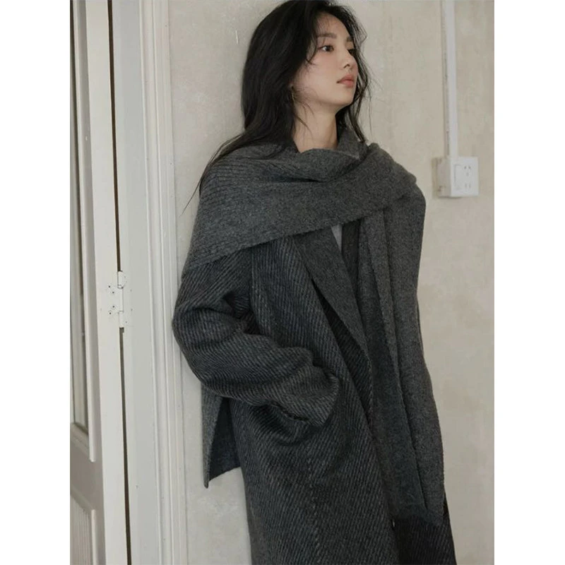 piecebypiece 高级感斜纹毛呢外套女秋冬中长款西装羊毛呢子大衣