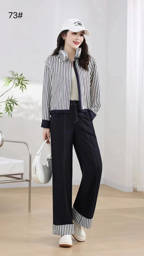 筒裤牛仔套装长裤休闲风直筒百搭长袖时尚套装显瘦针织时尚