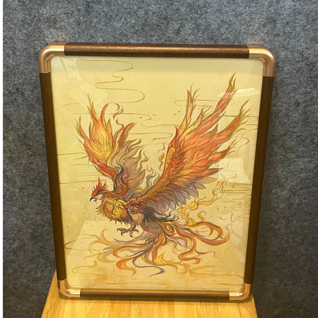 《朱雀》胡桃木框国潮氛围感艺术摆件32.5*42.5CM