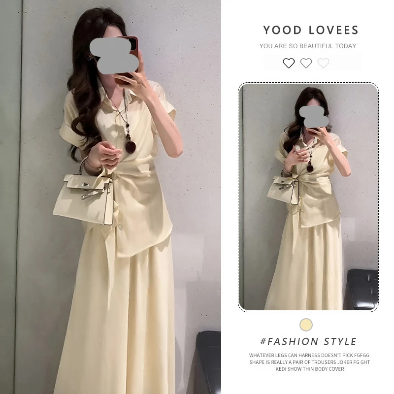 独特绝美漂亮小套装2025夏季新款系绑收腰衬衣背心半身裙三件套女