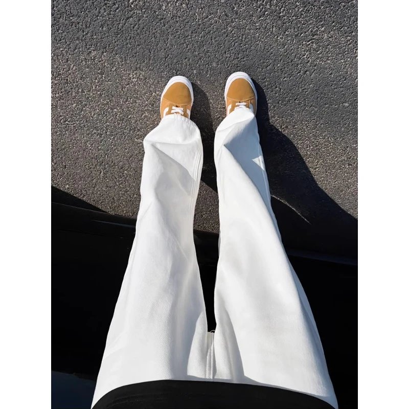 美式cleanfit白色牛仔裤男款春秋季弹力修身显瘦长裤直筒微喇裤子