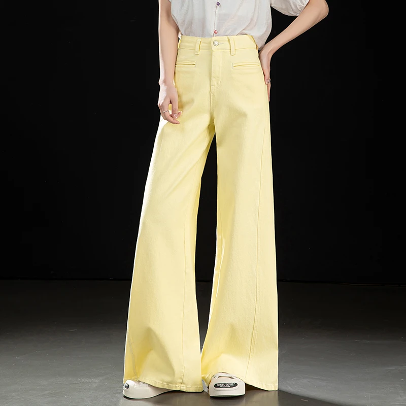 微辣牛仔裤女2025年夏季薄款小众纯色宽松直筒休闲拖地阔腿裤长裤