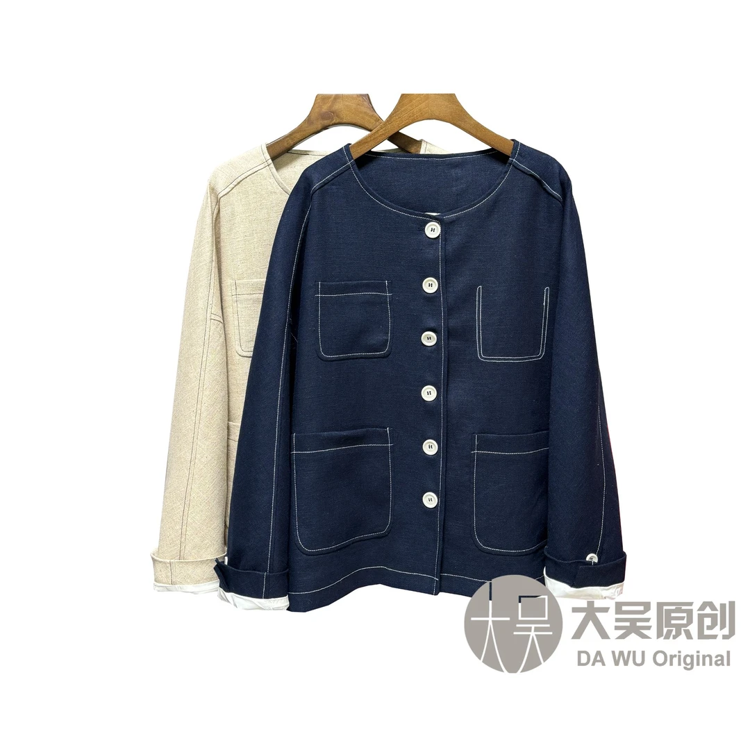 《大吴原创》“明线牛仔”早春新款圆领宽松牛仔外套设计感时效气质