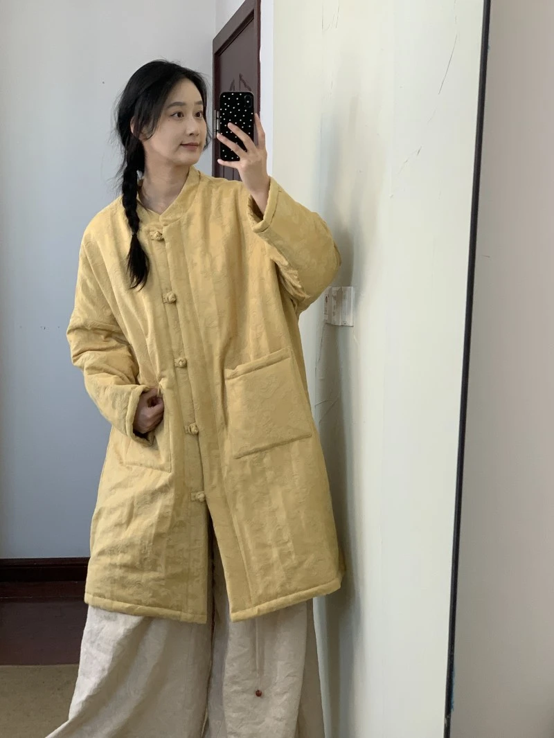 肆然新中式复古风棉服女冬新款加厚宽松显瘦遮肉文艺风中长款外套