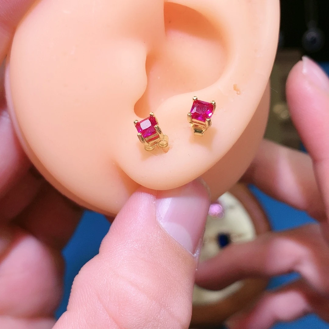 红宝石耳饰银S925镶嵌