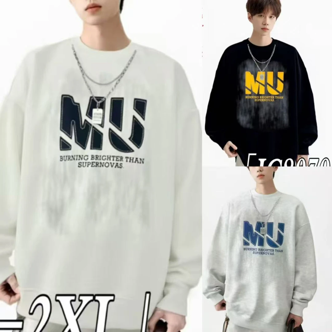 冬季字母圆领卫衣休闲百搭潮牌吊染加绒卫衣男宽松印花8070