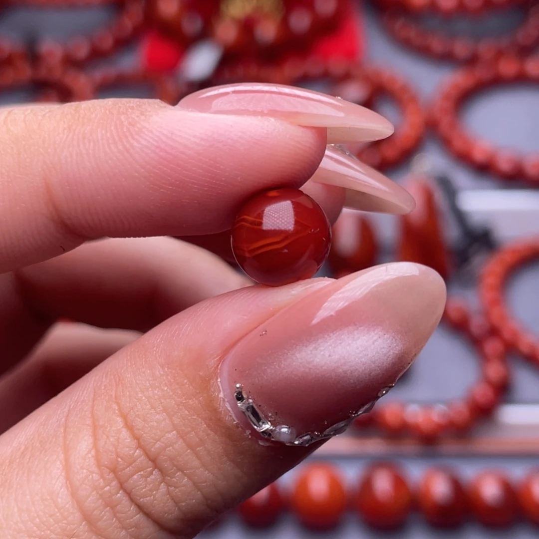 南红玛瑙未镶嵌其他原矿）9.1mm瓦西玫红双色圆珠