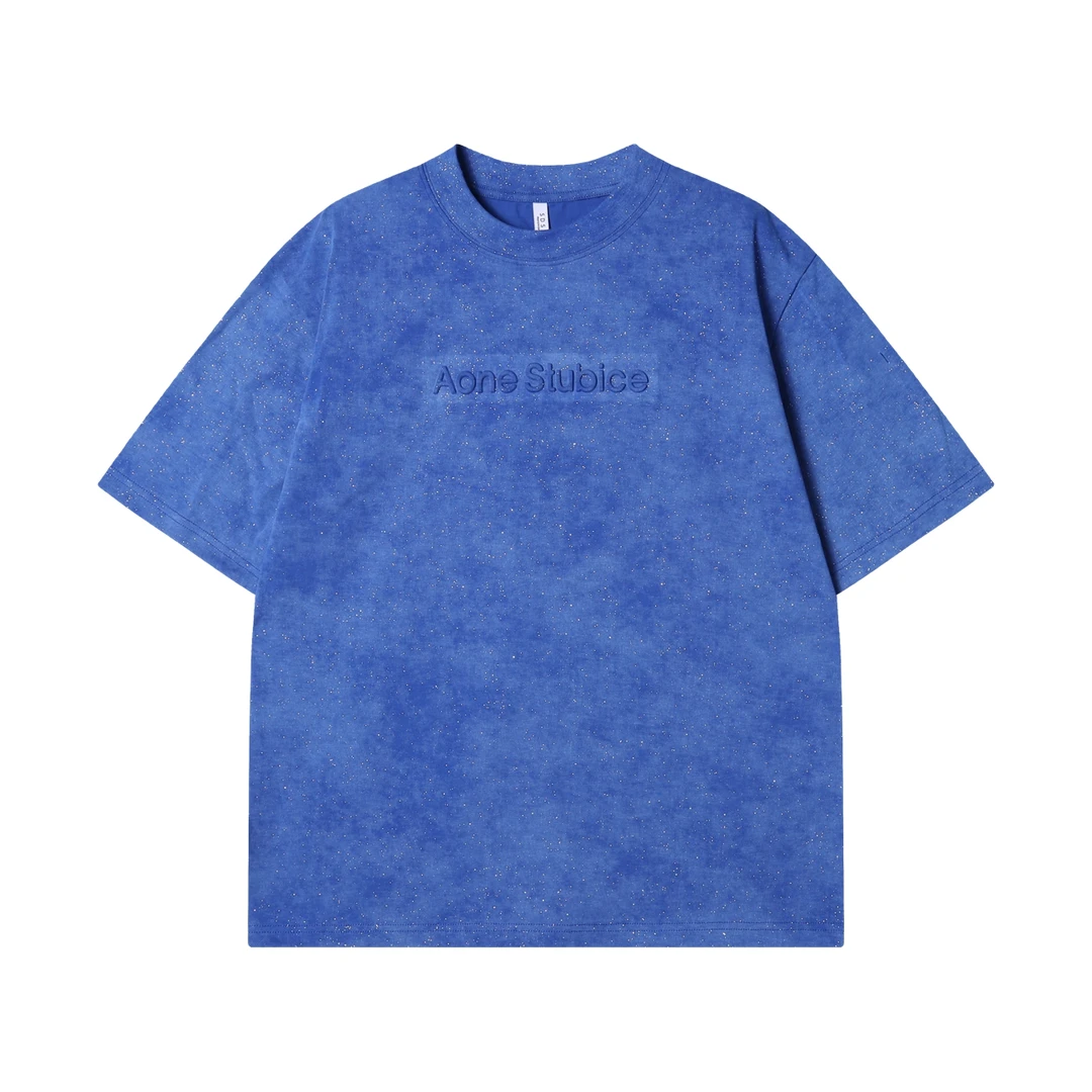 T3066夏季高级感韩版扎染满天星短袖T恤立体字母情侣百搭简约上衣