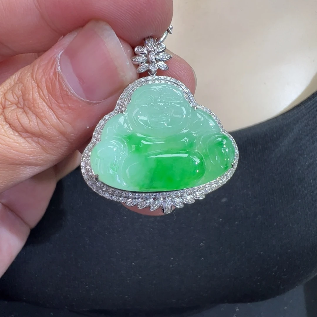 翡翠18K金镶嵌吊坠(不含链)