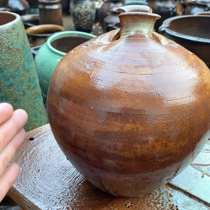 紫砂花盆高22口4手工无孔
