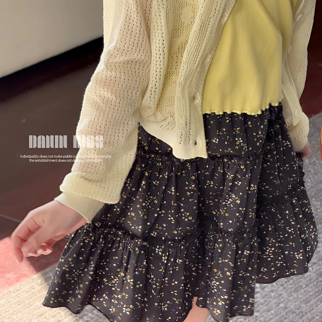 【嗒囜】女童tutu裙子夏装新款碎花短裙儿童时尚百搭半身百褶蓬蓬