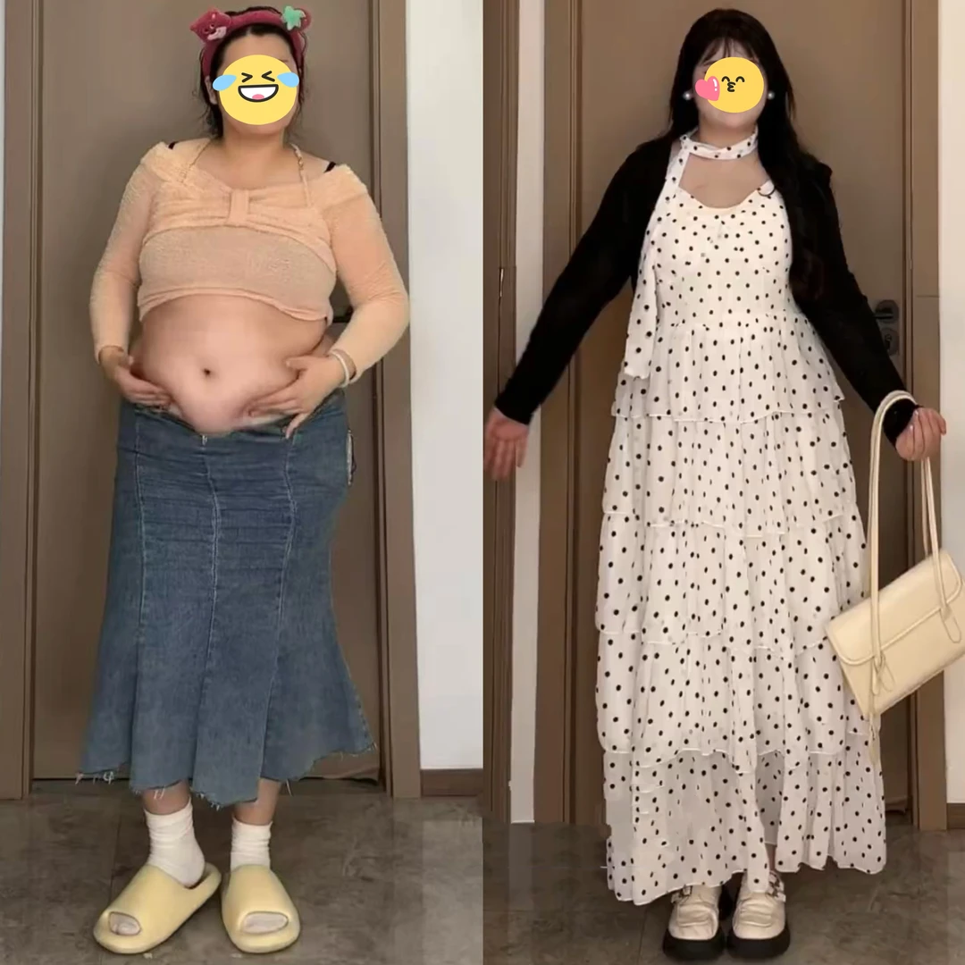 大码秋季针织长袖开衫波点蛋糕连衣裙套装胖mm巨遮肉显瘦气质套装