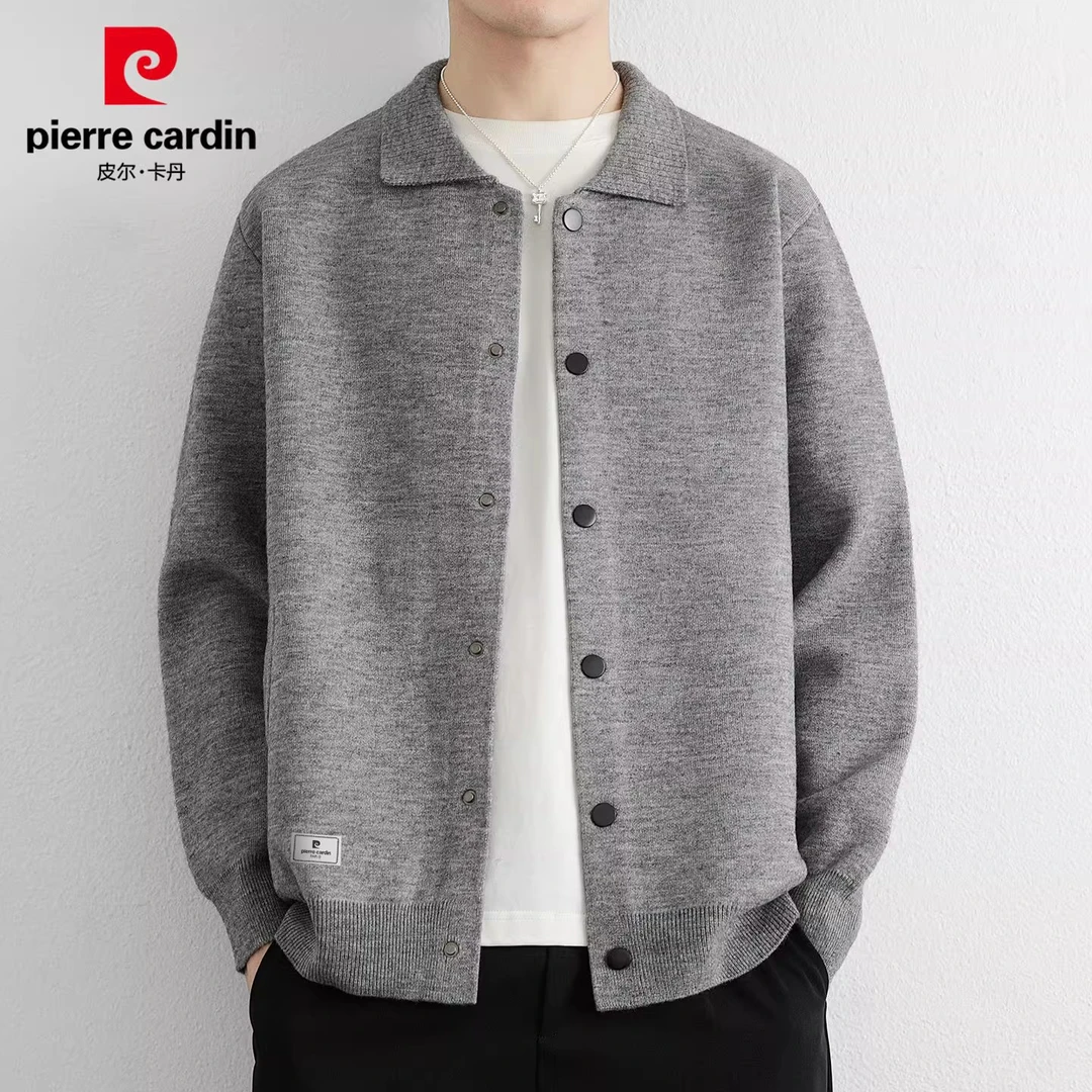 皮尔卡丹高级感开衫毛衣男士秋季新款简约翻领针织衫休闲外套男装