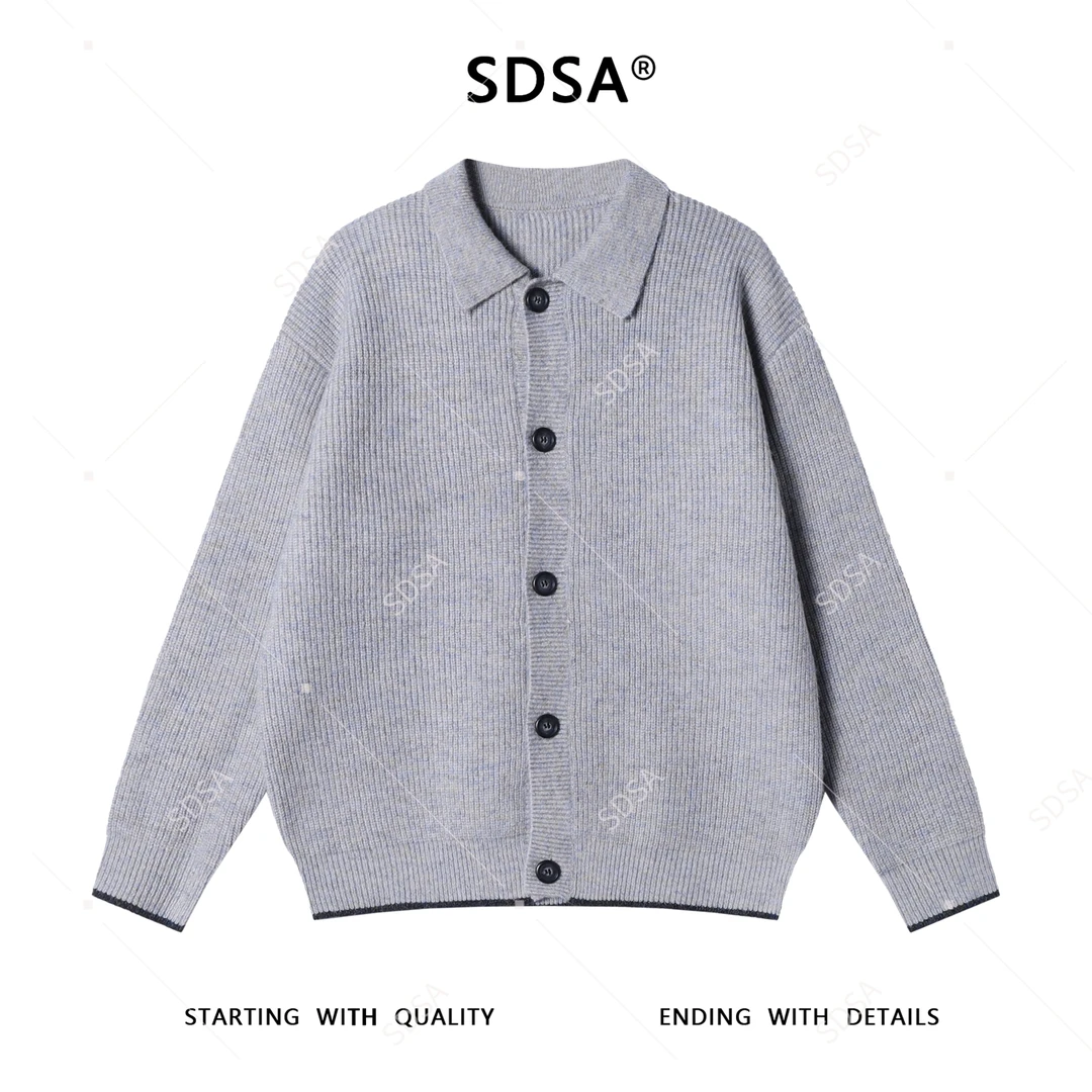 SDSA男士秋冬新款痞帅男装美式复古纽扣开衫翻领毛衣针织衫网红款