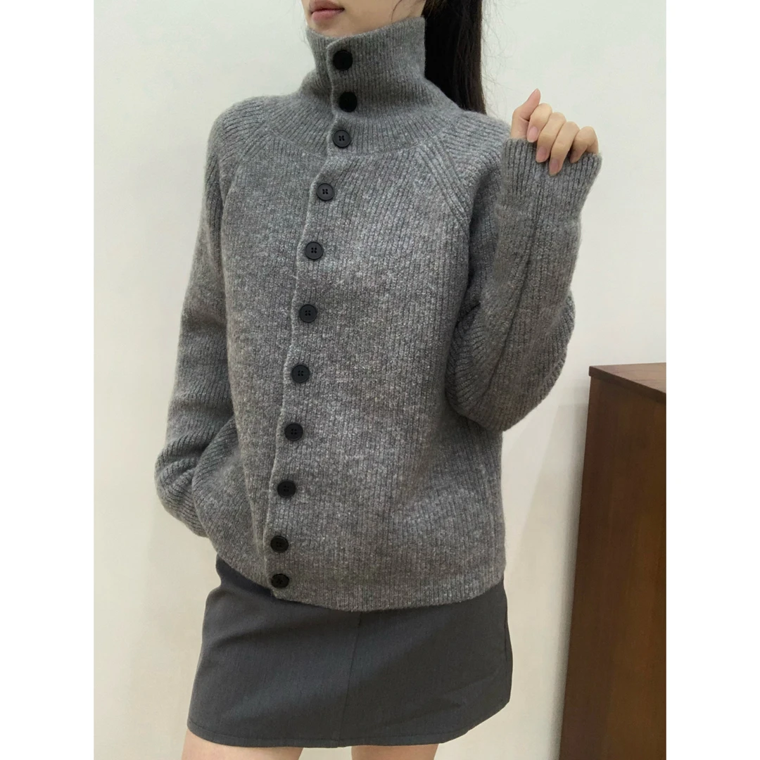 加厚款高领针织毛衣外套 开衫宽松慵懒风立领 内搭外套两穿