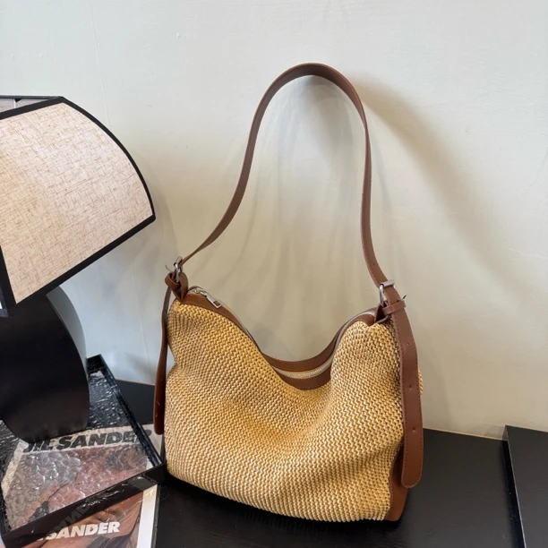 夏天编织包包女包2025新款慵懒风托特包拉菲草编包女斜挎包大容量