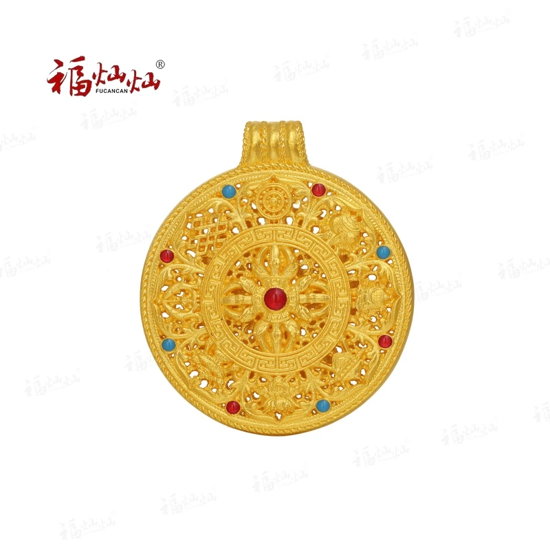 福灿灿 吊坠足银 如意圆满珐琅八宝罗盘吊坠精美国风编织绳项链