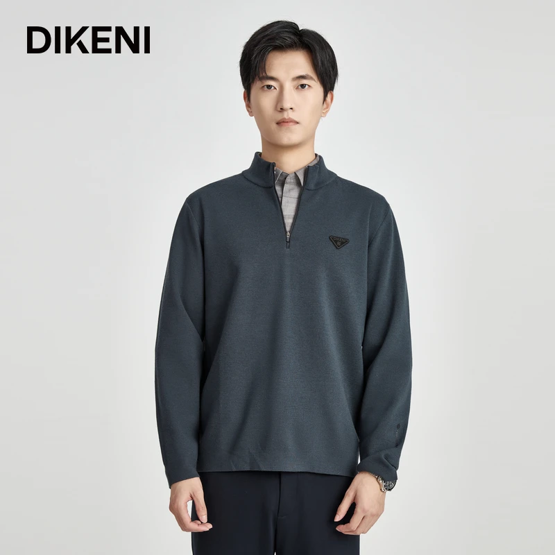 迪柯尼秋冬高端男装25秋冬立领轻运动针织羊毛卫衣男士保暖半拉链