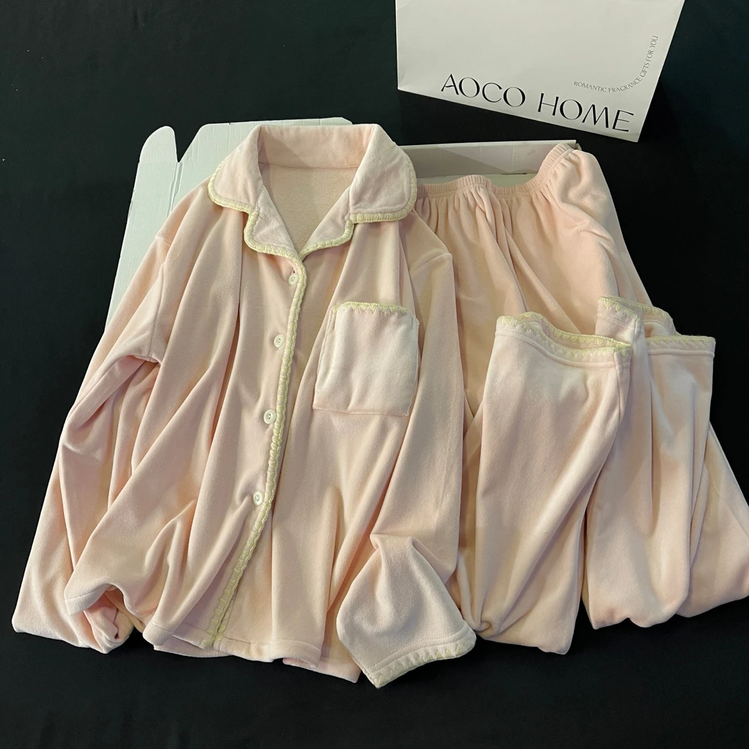 睡衣女秋冬季超柔海岛绒长袖大码2025新款保暖粉色套装冬天家居服