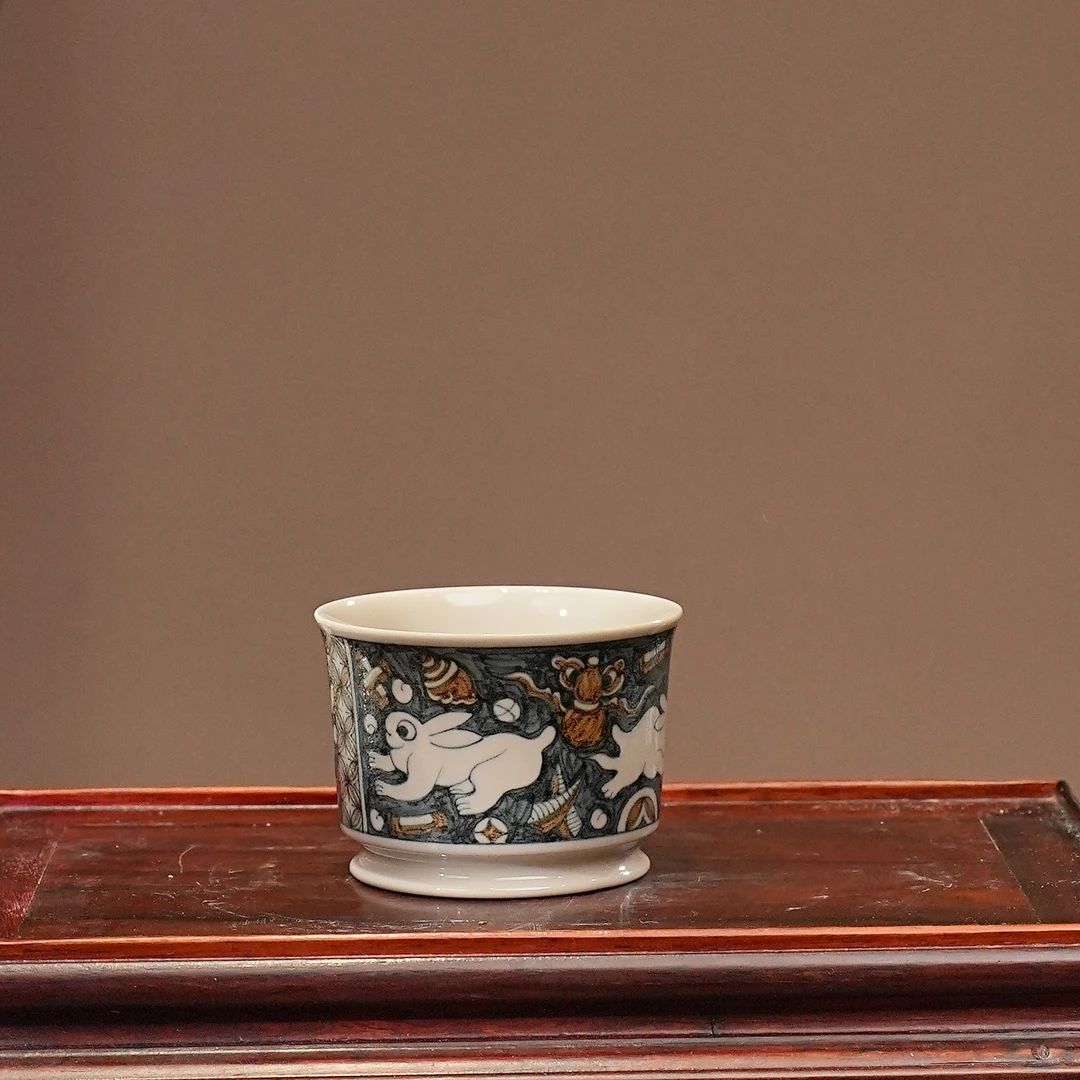 渐升堂青金满踏九兔报喜容天杯景德镇茶杯茶具茶室男女必备用品