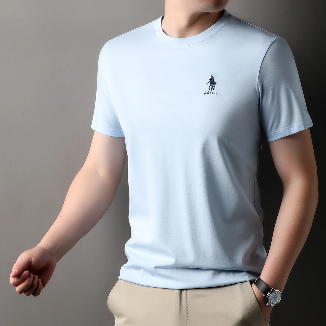 SIRBULFUN/先生布凡夏季圆领高级感刺绣丝光棉潮流品牌休闲男T恤