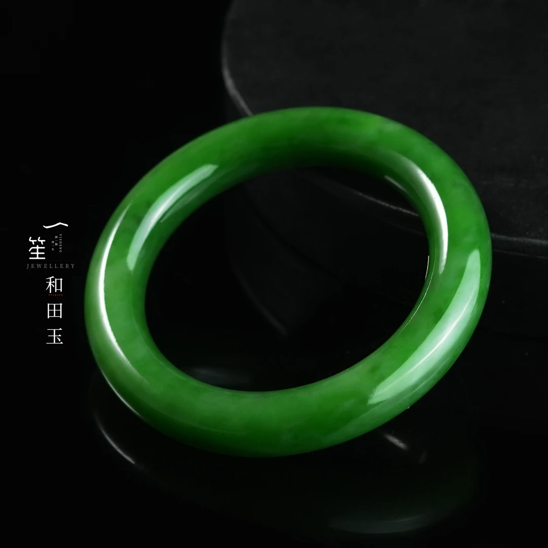 【一笙 · 臻藏】和田玉碧玉传世级俄7高色辣绿手镯54~55圈