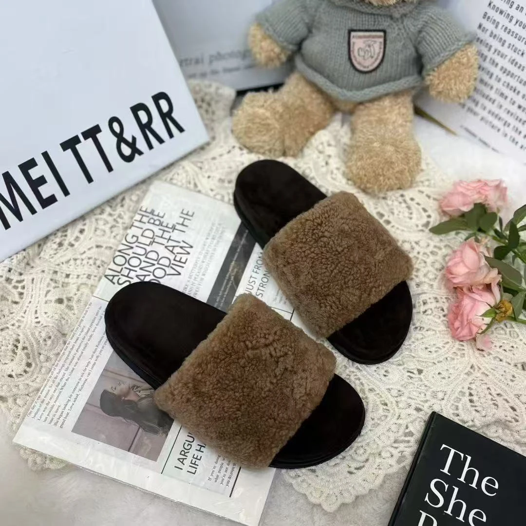 韩版毛毛拖鞋女外穿秋季新款小众设计感真皮厚底休闲时尚百搭舒适