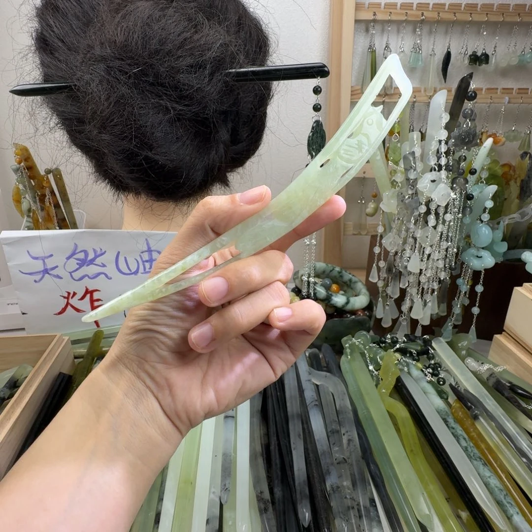 蛇纹石玉未镶嵌发饰长度18