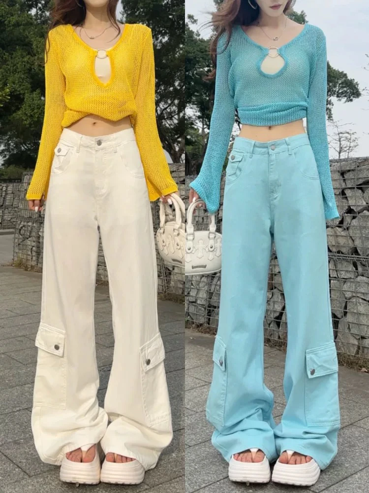 新品工装喇叭裤女垂感牛仔裤537