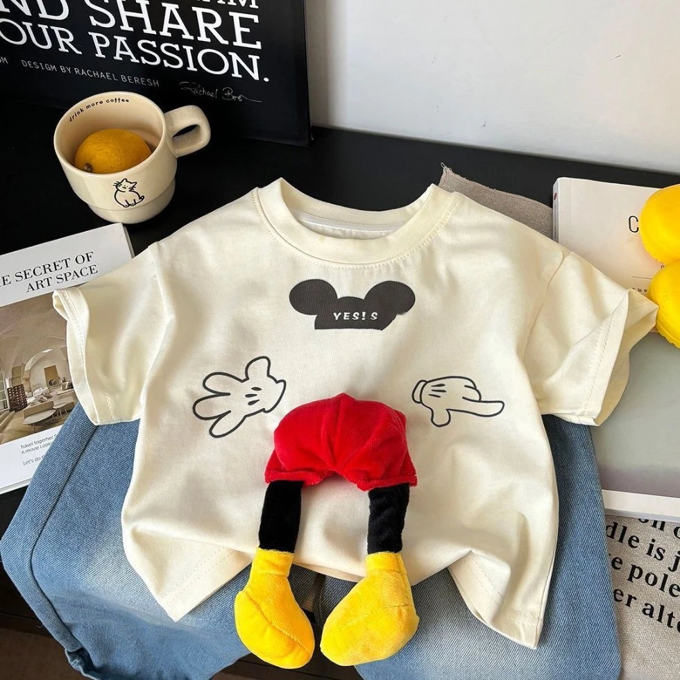 亲子装新款夏纯棉儿童时尚洋气立体玩偶百搭休闲短袖卡通T恤上衣