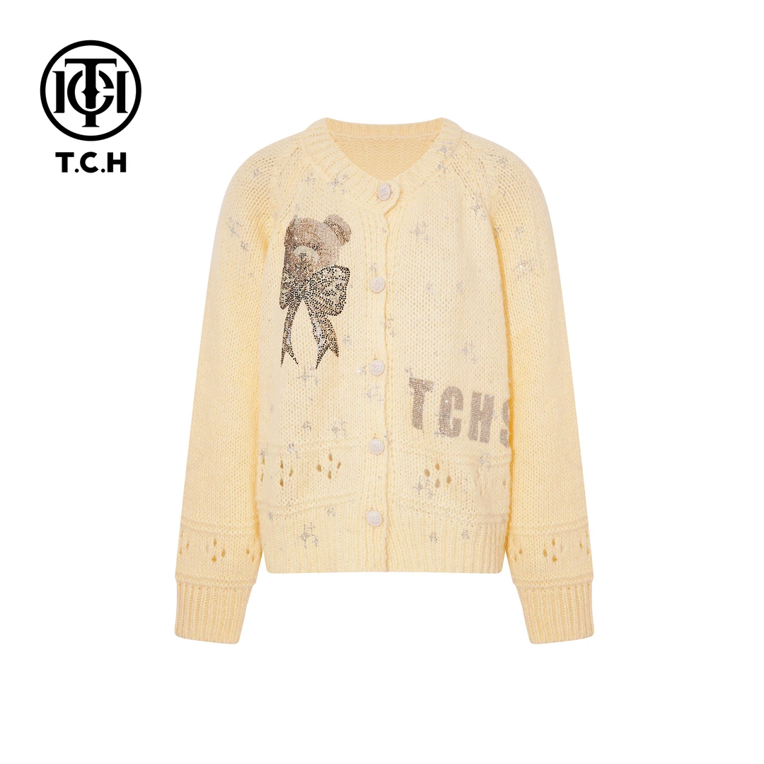 TCH【气质百搭】冬款时尚烫钻色休闲风女装针织开衫T743E1085