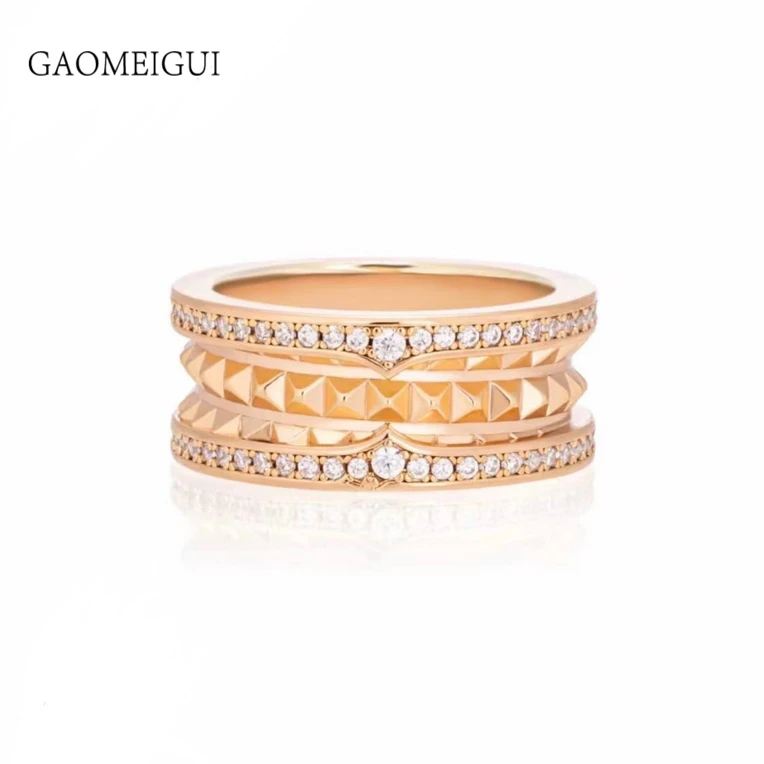合金合成锆石戒指 GAOMEIGUI海外款 高定高奢齿轮戒指宝家同款
