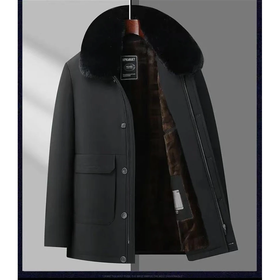 新款爸爸棉衣中长款加厚服中老年男装大毛领男士冬装棉袄棉服