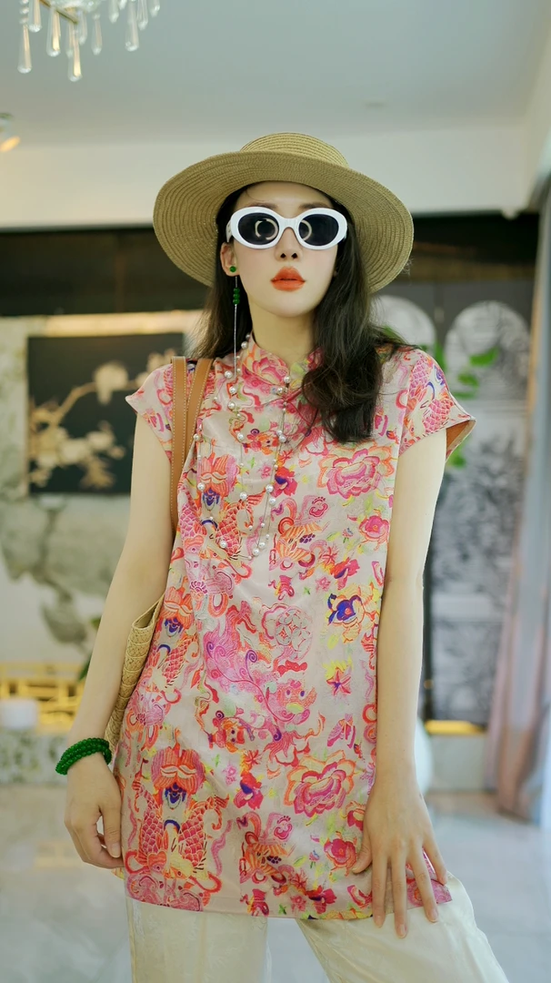 （瑞丽）国风连衣裙短袖老钱风复古提花上衣