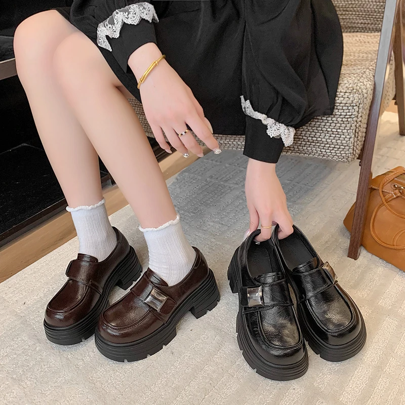 厚底乐福鞋子女款爆款2025新款单鞋擦色小皮鞋复古英伦风JK鞋女