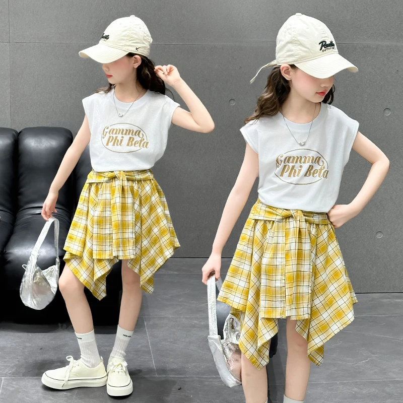 童装女童夏季新款时尚无袖T恤套装中大儿童6-12-15岁薄款时髦短裙