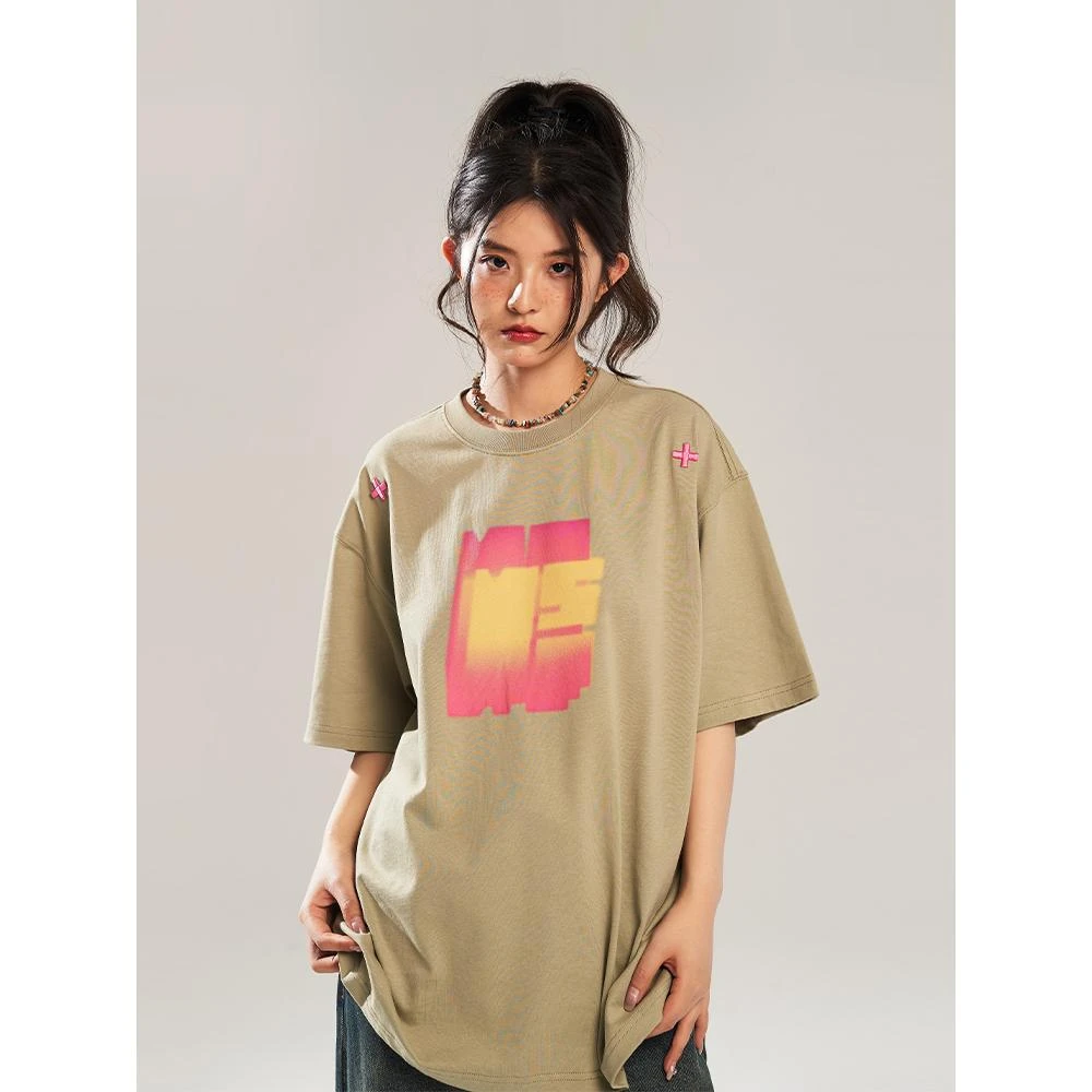 NSTNEW START发芽计划重叠幻影撞色印花圆领宽松短袖T恤