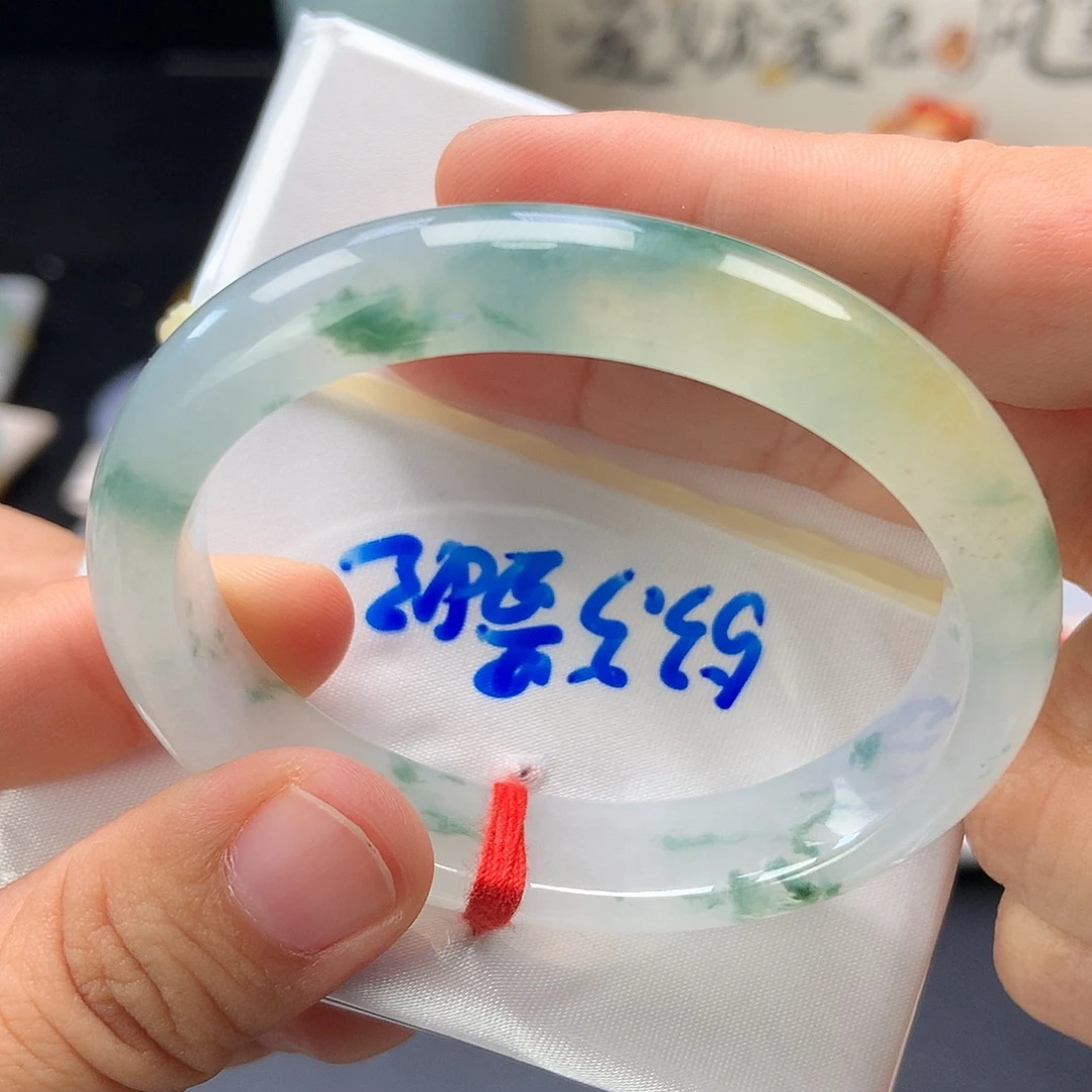 翡翠未镶嵌手镯64号黄加绿