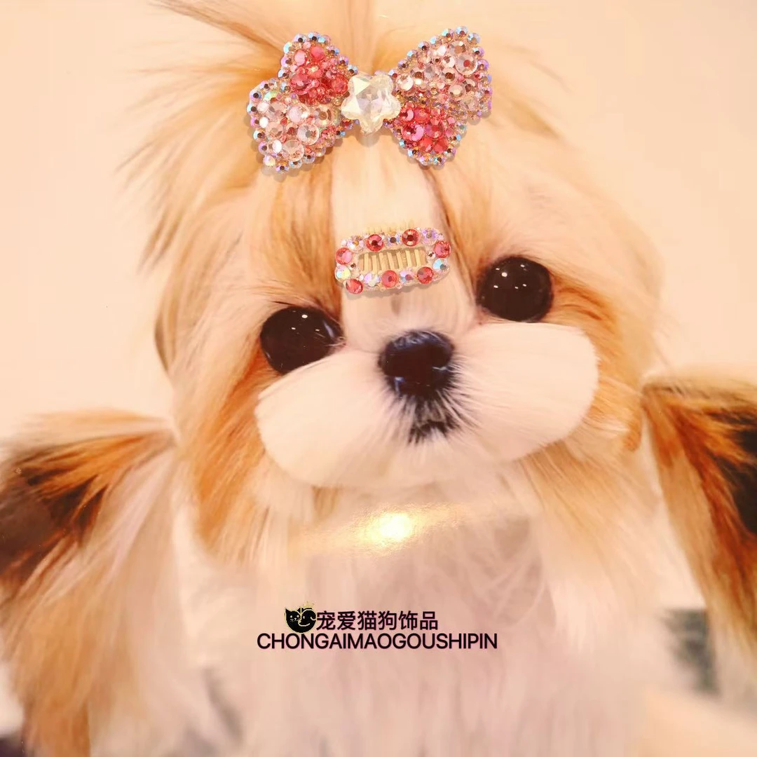 宠物饰品满钻蝴蝶结狗狗发夹马尔济斯约克夏A815
