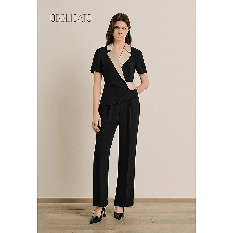 OBBLIGATO奥丽嘉朵1C65202070专选2025夏季新品撞色直筒裤连体服