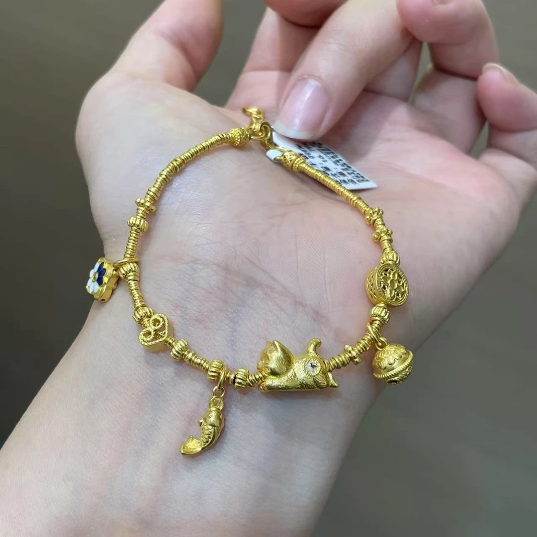 【菠萝珠宝】足金999 猫吃鱼 南瓜手串 金重：16.79克