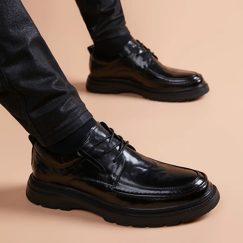 男士商务正装皮鞋男款真皮透气英伦夏季休闲男鞋内增高德比鞋牛皮